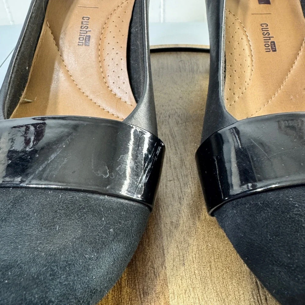 Clarks Collection Womens Black Leather Suede Block Heel Pumps Shoes US 8